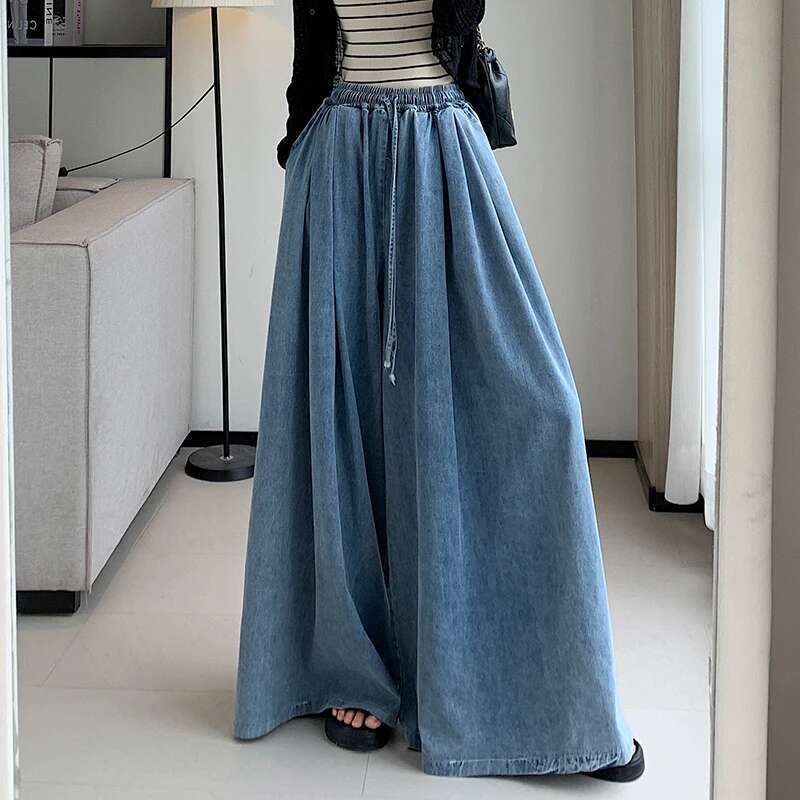 Blue Women Y2k Hip Hop Vintage High Waisted American Style Jeans Streetwear Casual Loose Large Size Wide Leg Denim Pants
