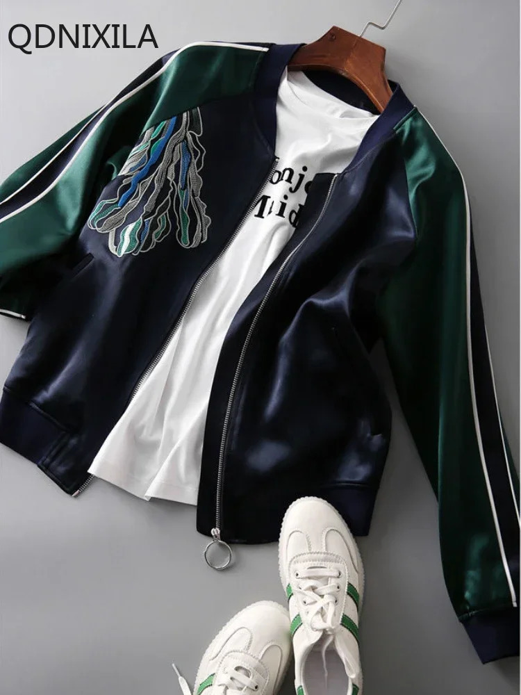 High End Simulation Silk Short Coat for Women ed Top Baseball Suit Jacket Outerwear Spring and Autumn 250213