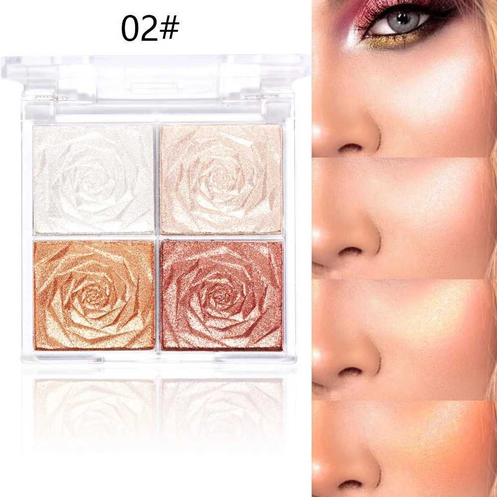 4 Colors Rose Diamond Highlighter Powder Palette Glitter Face Contour Makeup Shimmer Illuminate Brighten High Light CosmeticXJ250217