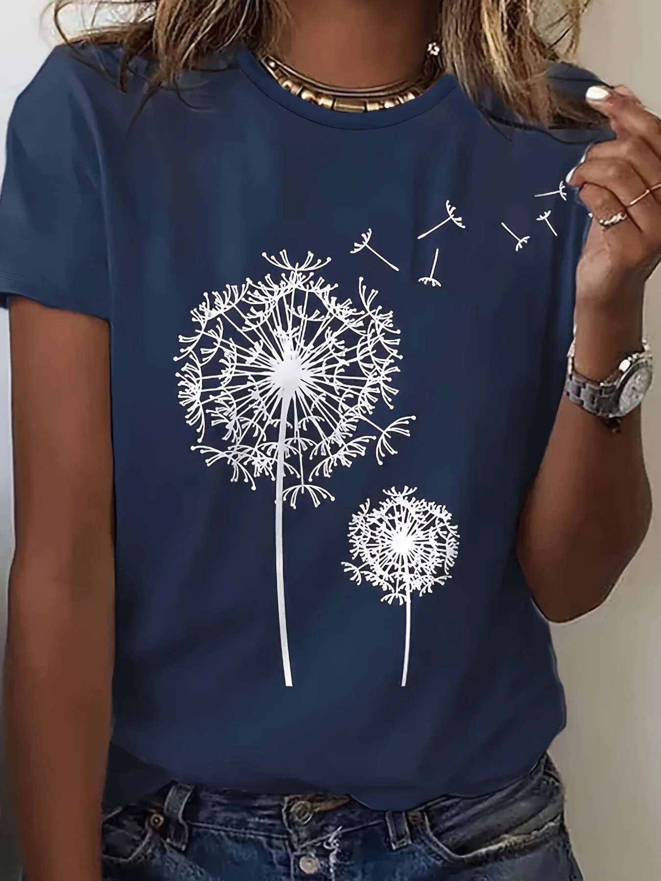 Fashion Dandelion Print Round Neck T-shirts For Spring And Summer Casual Short Sleeved Tshirt Tops For Women's Clothing Designer T Shirt