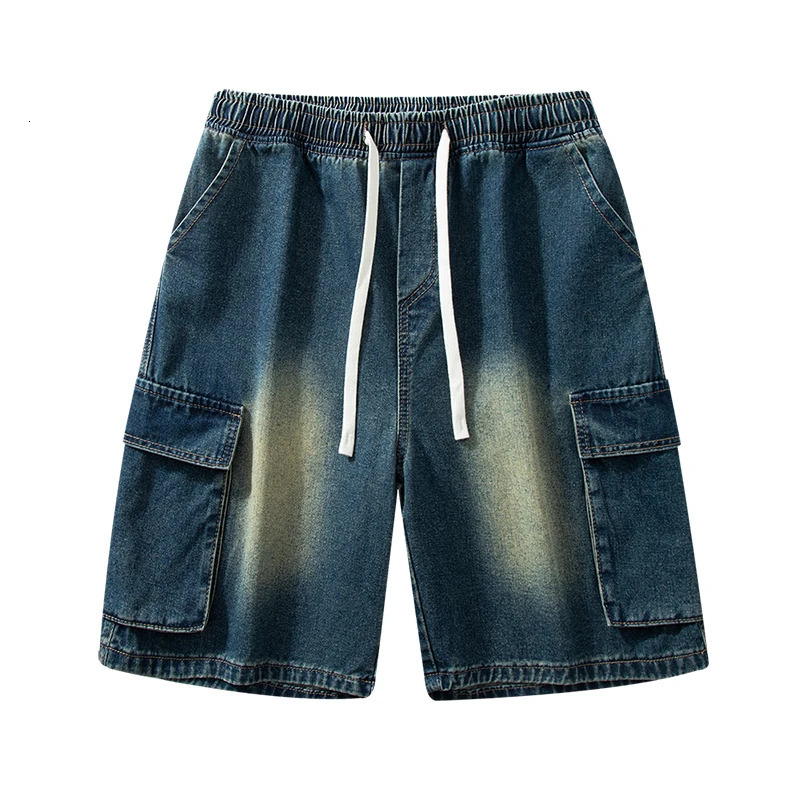 Mens Summer Style Loose Straight Work Denim Shorts Basic Versatile Multicolor Elasticated Washed Midlength 250214
