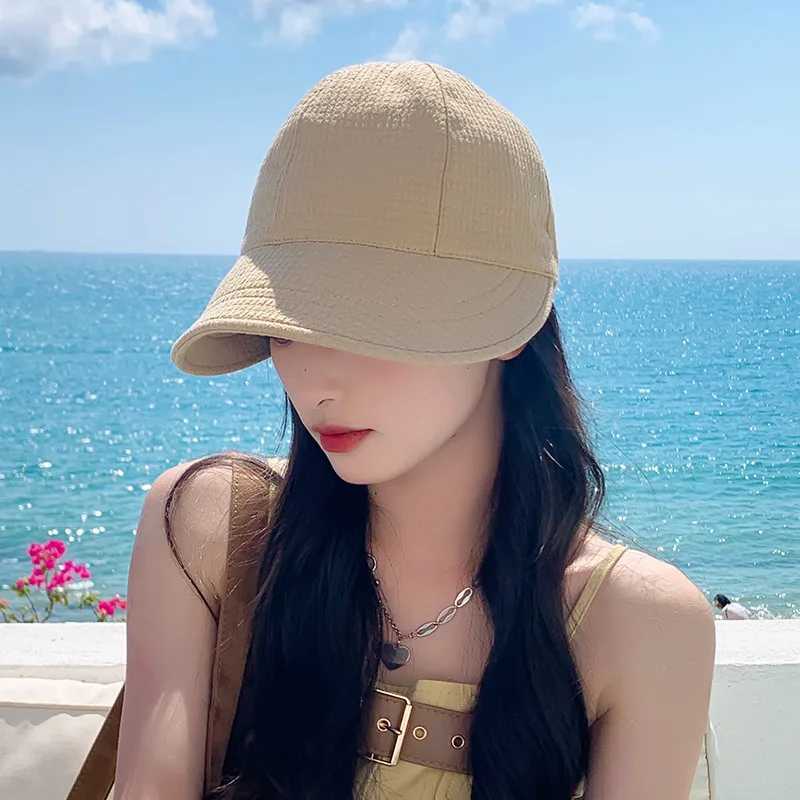 Women Summer Wide Brim Sunscreen Hat Solid Color Waffle Adjustable Bucket Cap For Female Lady JK Korean Outdoor Equestrian Cap W250217