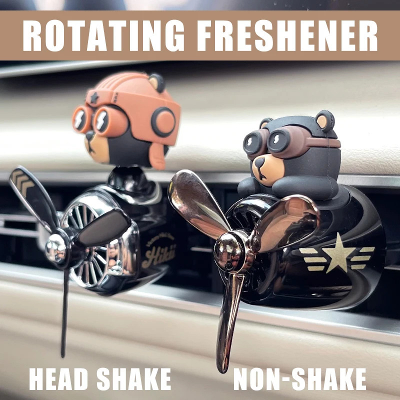 Rotating airplane pilot bear car air fresheners accessories interior decorations fan vent clips perfume fragrance diffuser aroma 250214