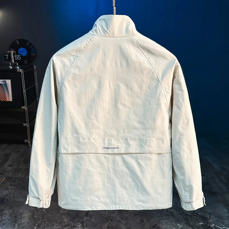 Autumn Mens Stand Collar Windproof Coat Trendy SlimFitting Workwear Jacket ThreeDimensional Patchwork Pocket Winter 250210