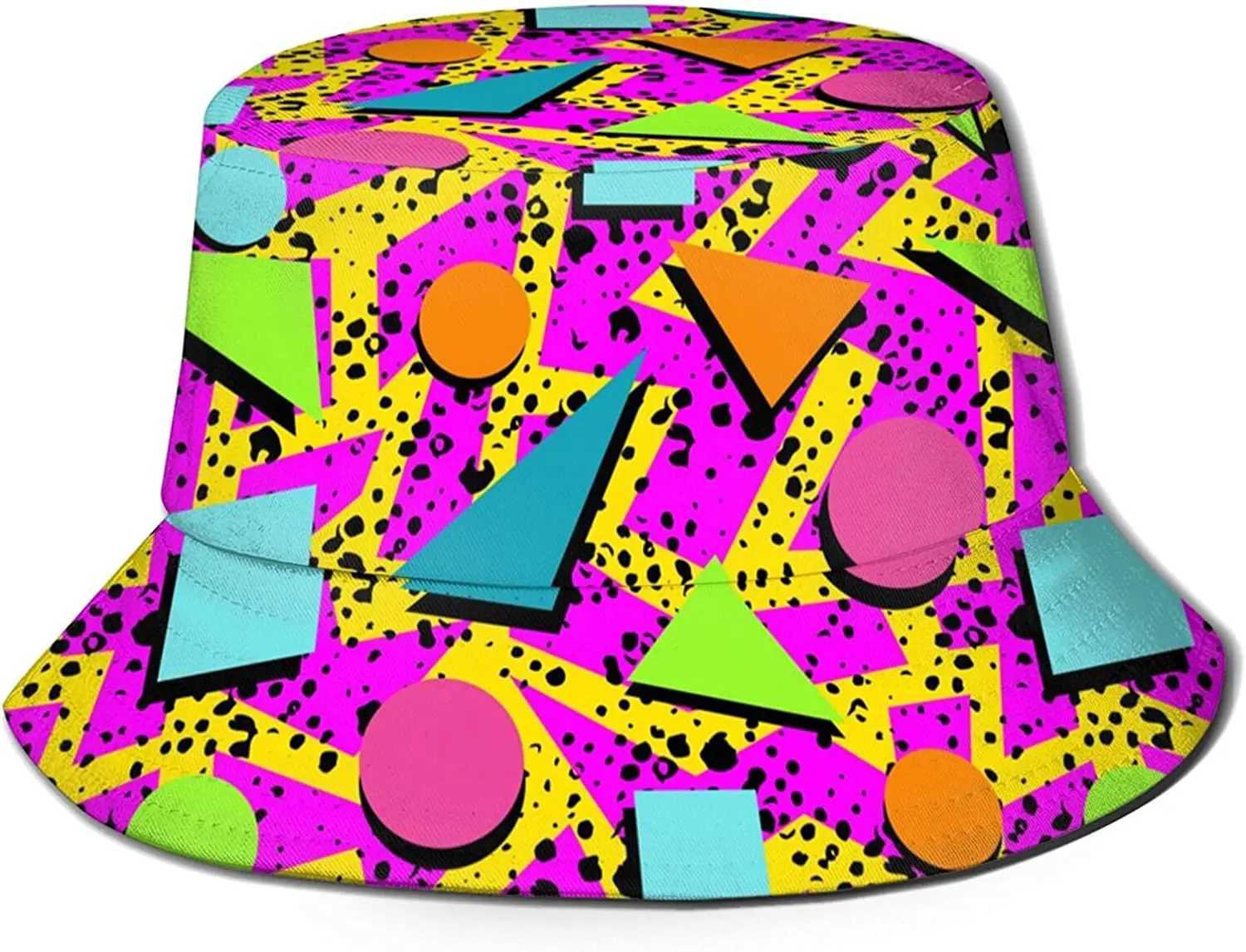 Vintage 80s Memphis Bucket Hats Fashion Sun Cap Fishing Hat Packable Outdoor Fisherman Hat for Women and Men W250217