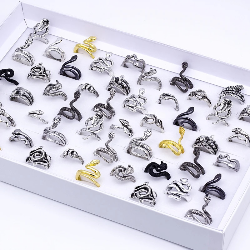 Wholesale 20pcs/lot Punk Gothic Exaggerated Gold/Silver/Black Color Metal Snake Rings Jewelry For Men Women Party Gify 250213