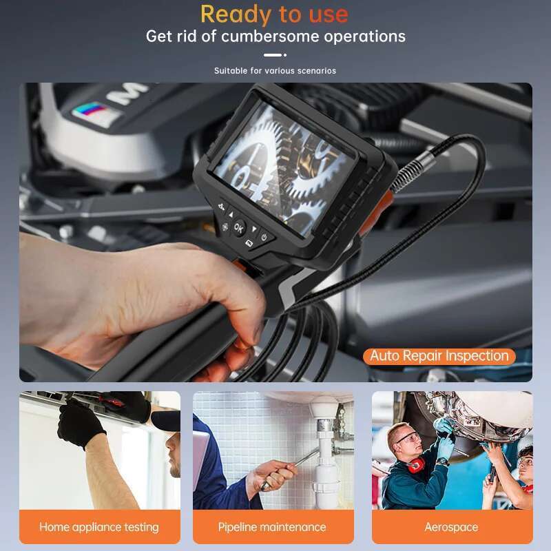 WDLUCKY 8.5MM Dual Lens Articulating Borescope 1080P 5 Inch IPS Two Way 360° Steering Endoscope Camera 1.5m Snake Tube IP67