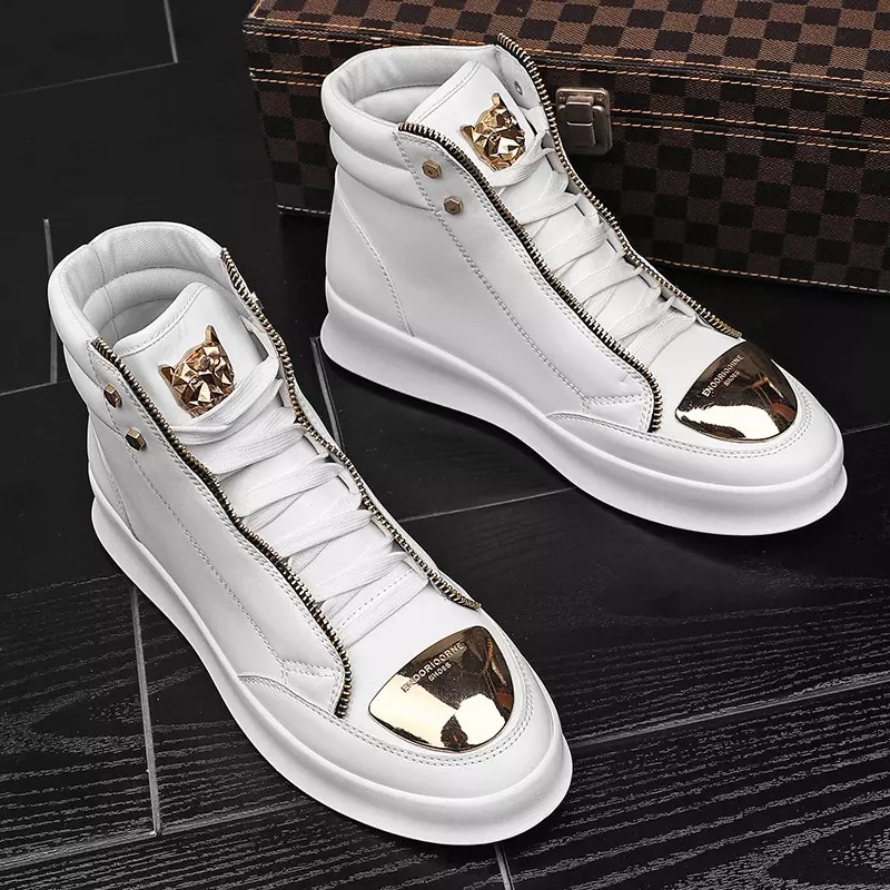 2025 comfortable new Martin boots men high top board shoes metal casual leather boots men Korean version of the trend street dance shoes