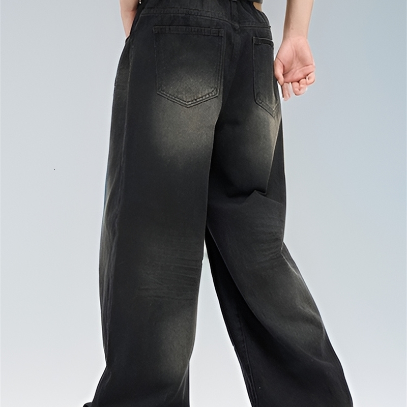 Male Classic America Hip Hop Rap Jeans Wide Leg Youth Men Straight Retro Loose Trousers Oversized Denim Pants 250113
