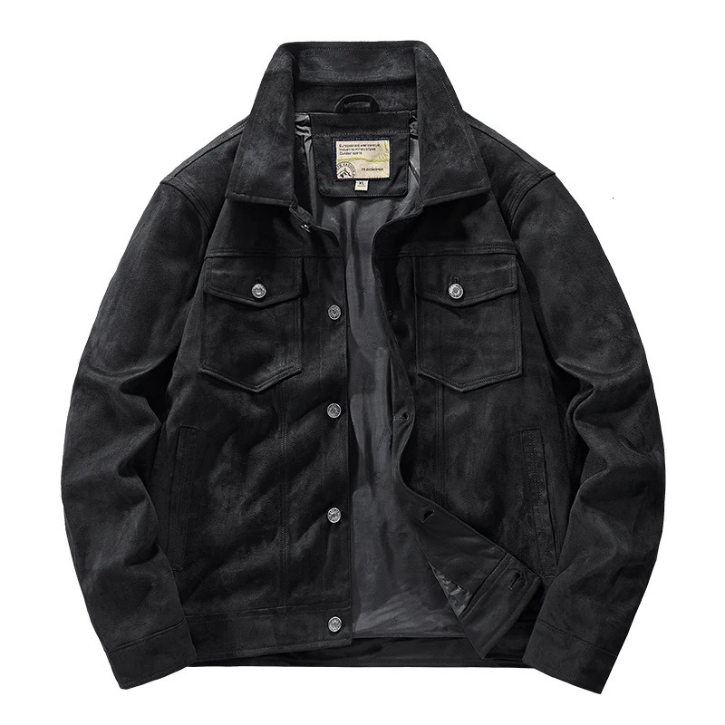 NEEDLESNOAH Mens Vintage Brown Pilot Faux Suede Jacket Spring Autumn Cargo Lightweight Turn down Collar Casual 250212