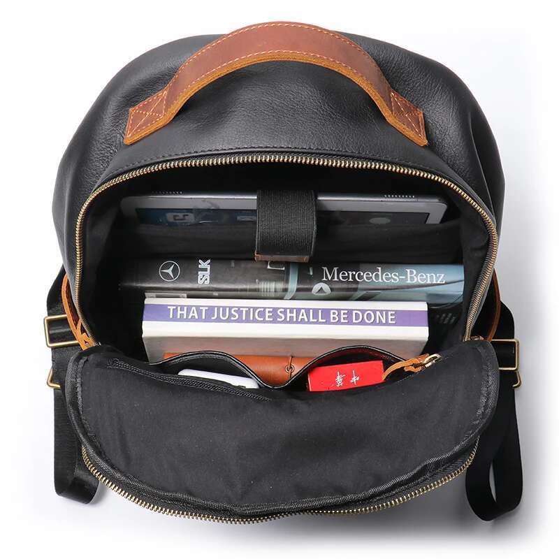 LEATHFOCUS Men's Leather Women's Casual Travel Backpack Schoolbag Top Layer Cowhide Business Office Notebook Laptop Bag