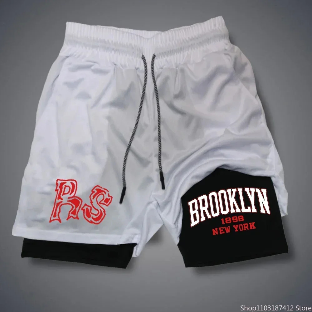 Summer Mens Gym Fitness Workout Shorts Quickdrying Twoinone Sports Compression Doublelayer Casual Daily M3XL 250214