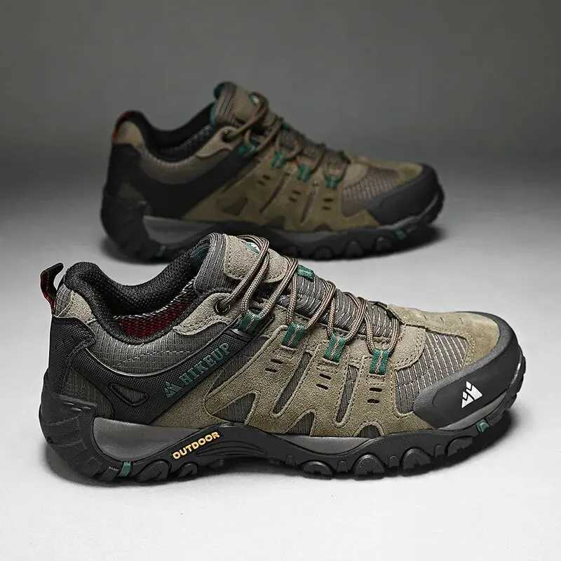 HIKEUP Mens Hiking Shoes Suede Leather Outdoor Shoes Wear-resistant Men Trekking Walking Hunting Tactical SneakersC250217