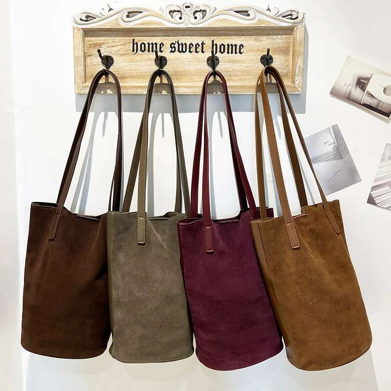 100% Genuine Leather Bucket Bags For Women S Class Suede Tote With Coin Purse Large Capacity Shoulder Crossbody Bag