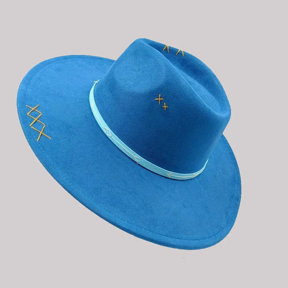 Suede Fedora Bohemian Fedora Army Green Wide Brim Hat Hand-sewn Jazz Hat Panama Hat Horse Riding Party Gift Hat W250217