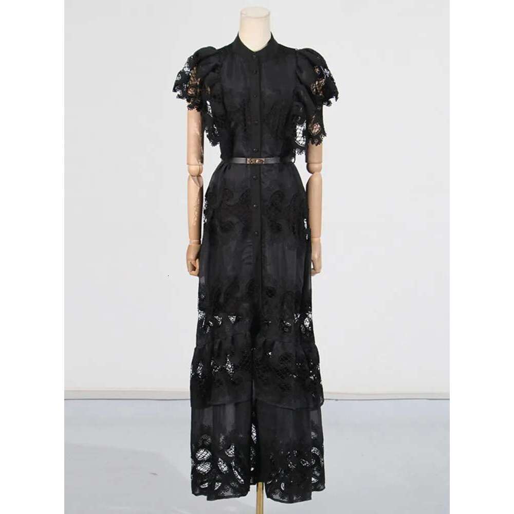 Elegant Women's Lace Splliced Dresses Round Neck High Waist Long Sleeve Slim Evening Dress Female Spring 2025 New