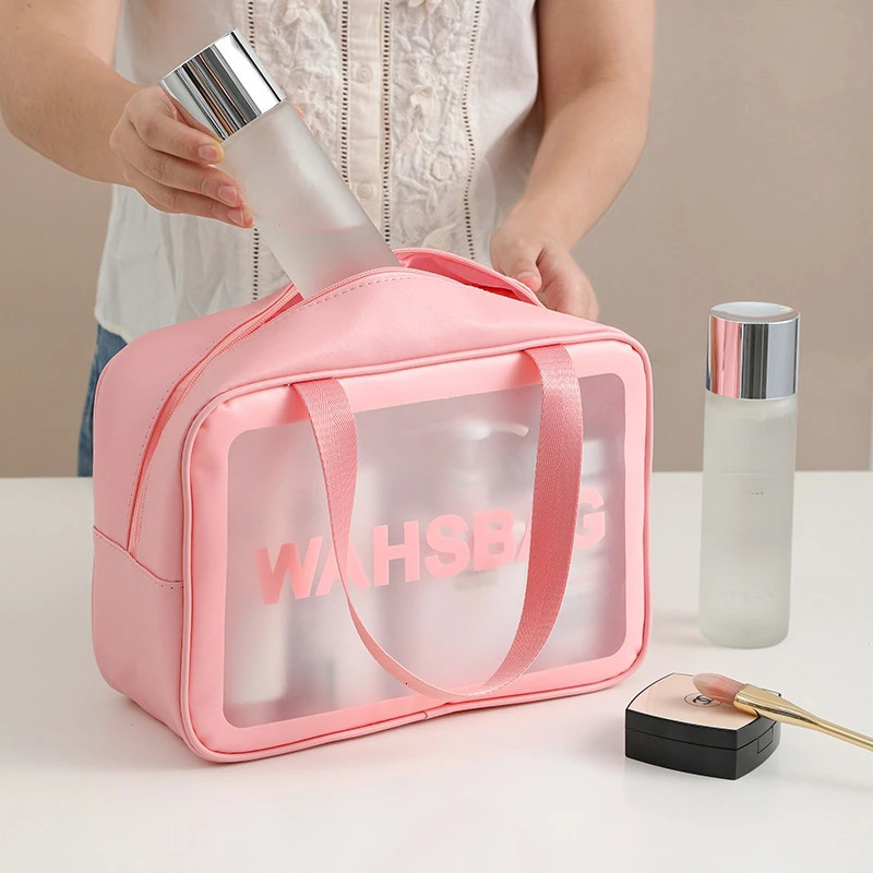 Waterproof Cosmetic Bag Portable Large Capacity Transparent Wash Travel PVC Scrub Cosmetics Storage PU Swimming 250213