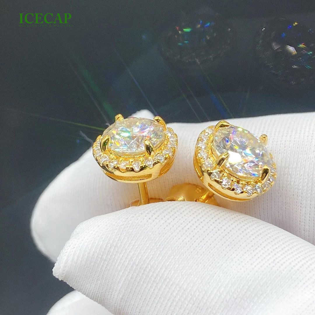 2023 New Design Exquisite Womens Stud Earrings 14k Silver Plated 1 Carat Round Yellow Color Moissanite Diamond Earrings