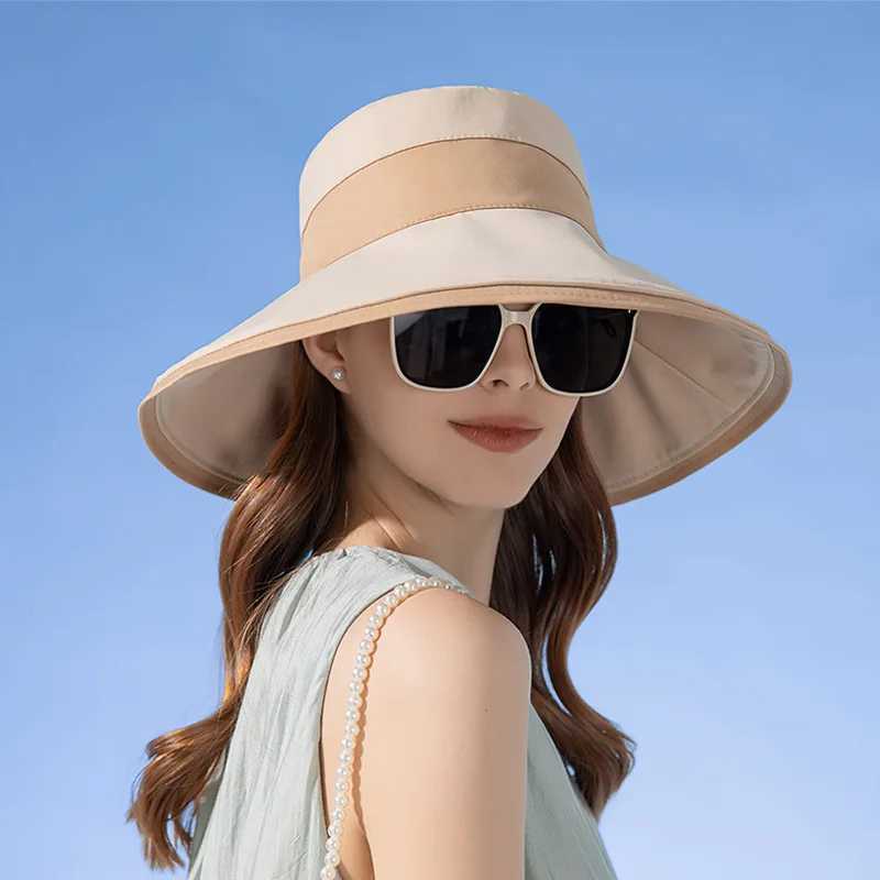 Panama Womens Fisherman Sun Pot Hat Sunscreen Beach Summer Hat Big Brim Fashion Bow Outdoor Cap H41 W250217