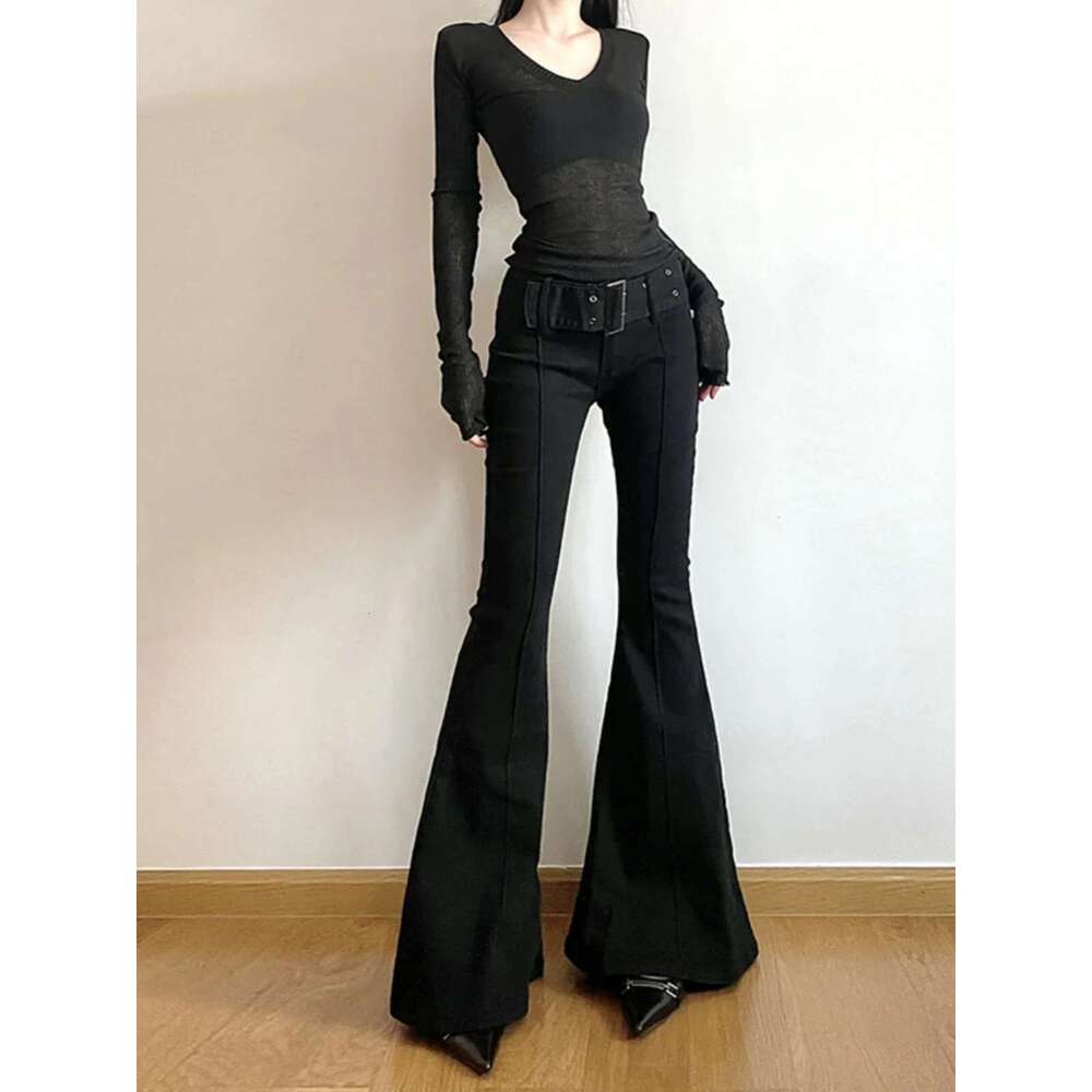 Women's Black Flare Y2k Retro Emo 2000S Streetwear Fashion Trousers Haruku Wide Yoga Pants 90S Aesthetic Clothes