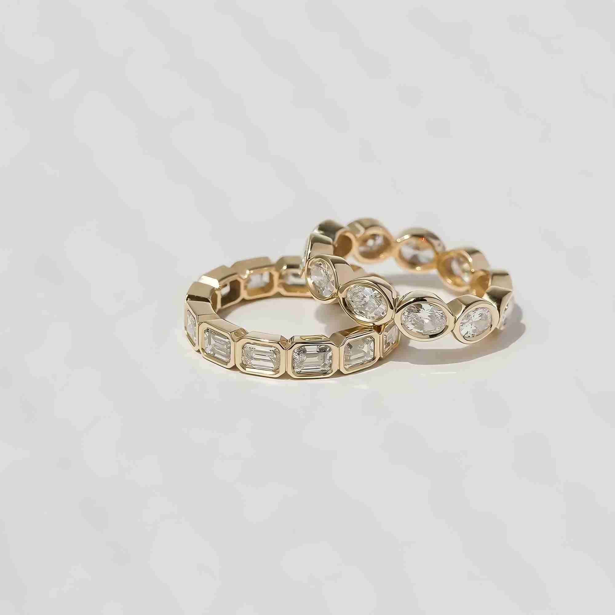 Igi certified lab grown diamond emerald oval cut bezel eternity band rings 18k 14k pure gold synthetic diamond ring