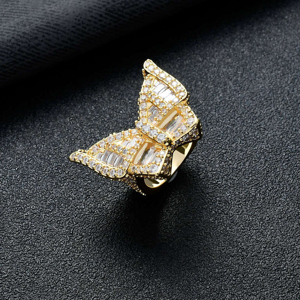 New Micro Set Square Moissanite Butterfly Street Exaggerated Men's and Women's Hiphop Hip Hop Ring