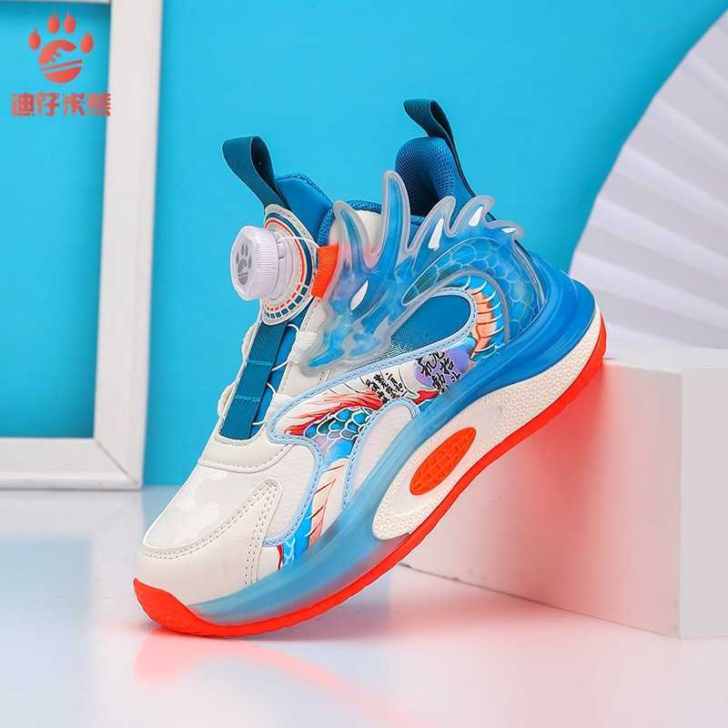 Sneakers Childrens Basketball Shoes 2025 Autumn/Winter New Leather Face Boys Shoes Middle and High School Students Sneakers Dragon Rotating Buckle H25