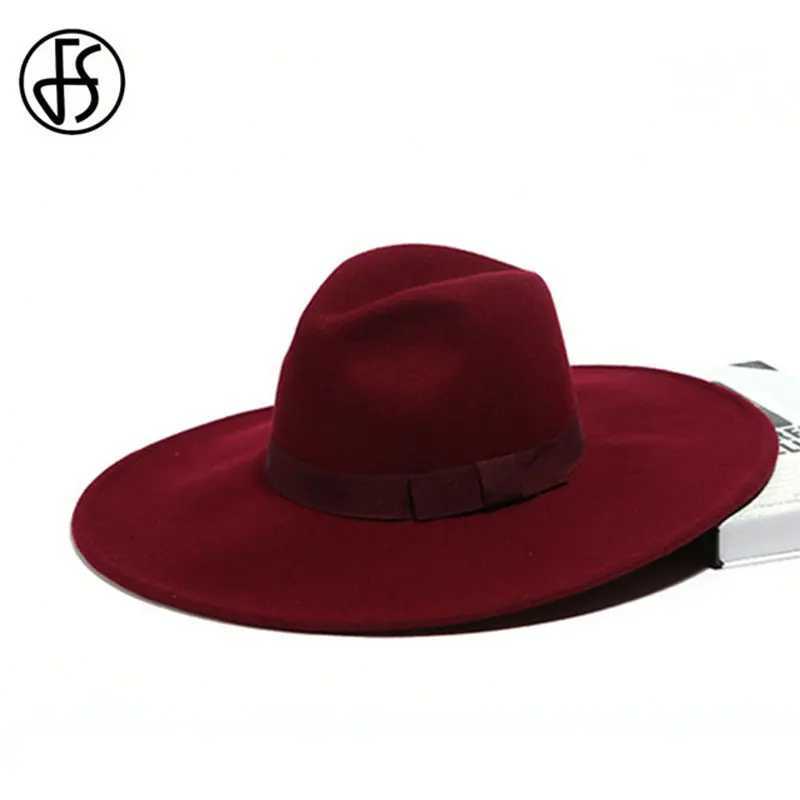 FS Chapeau Feutre Femme Fedora Womens Hat Elegant Black Womens Wide Brim Sombreros Jazz Church Hat Bow Panama Fedoras Top Hat W250217