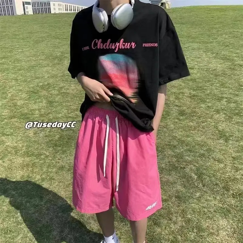 Y2k Mens Shorts Japanese Vintage Beach Pants Summer Loose QuickDry Cotton Sports Gym Cargo Hip Hop Streetwear 250214