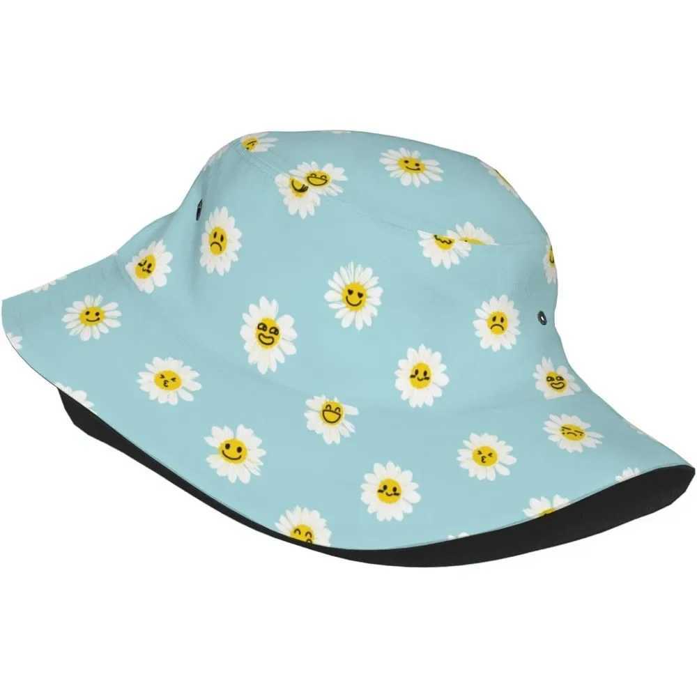 White Daisy Fisherman Cap Hip Hop Hats Summer Unisex Printing Bucket Hat Outdoor Gardening Beach Camping Hiking Fishing Caps W250217