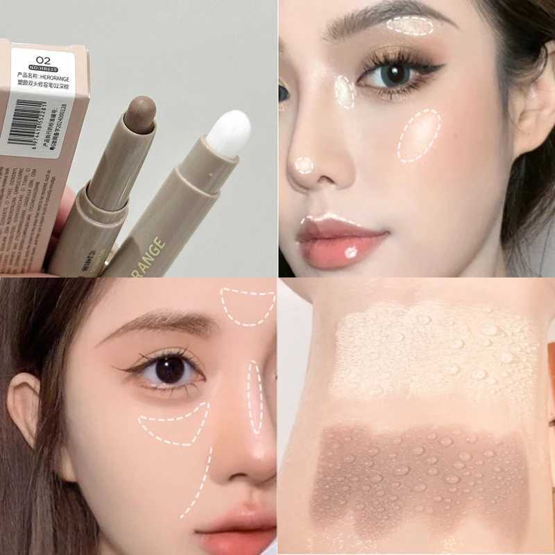 Facial bronze contour sticker double head concealer high gloss sticker waterproof lasting correction shadow contour cosmeticsW250217