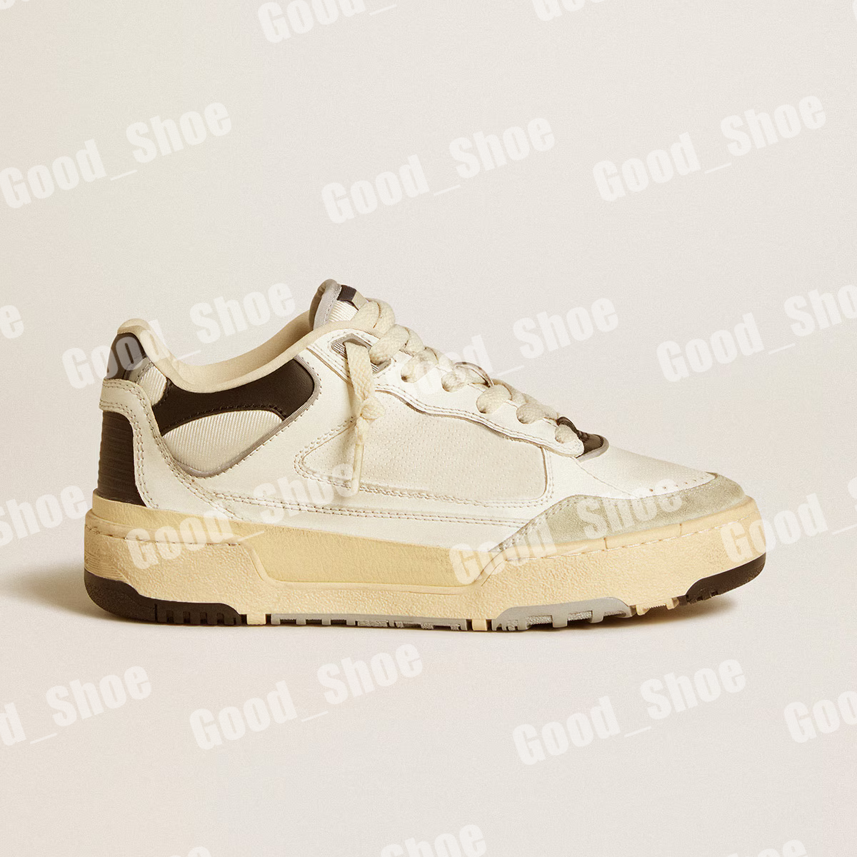 Men's & Women's Dad Star Running Shoes - White, Light Grey, Beige with Sequins & Mixed Leather Material