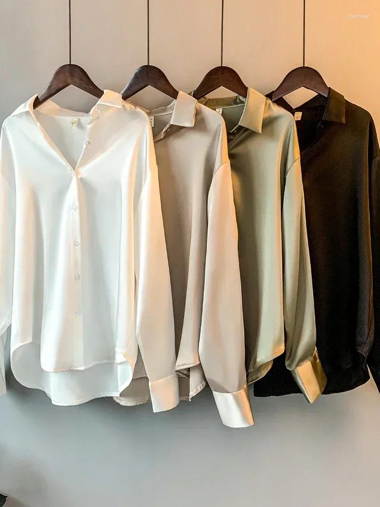 Women's Blouses Office Lady Long Sleeve Blouse Women 2025 Fashion Overshirt Satin Femal Clothing Elegant Korean Style Luxury Designer