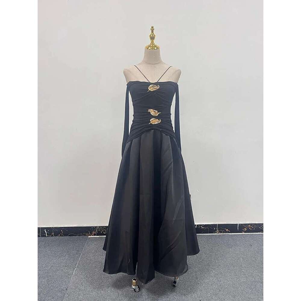 Elegant Patchwork Metal Long Dresses For Women Strapless Off The Shoulder Sleeve High Waist Sexy Slim Dress Female Fashion