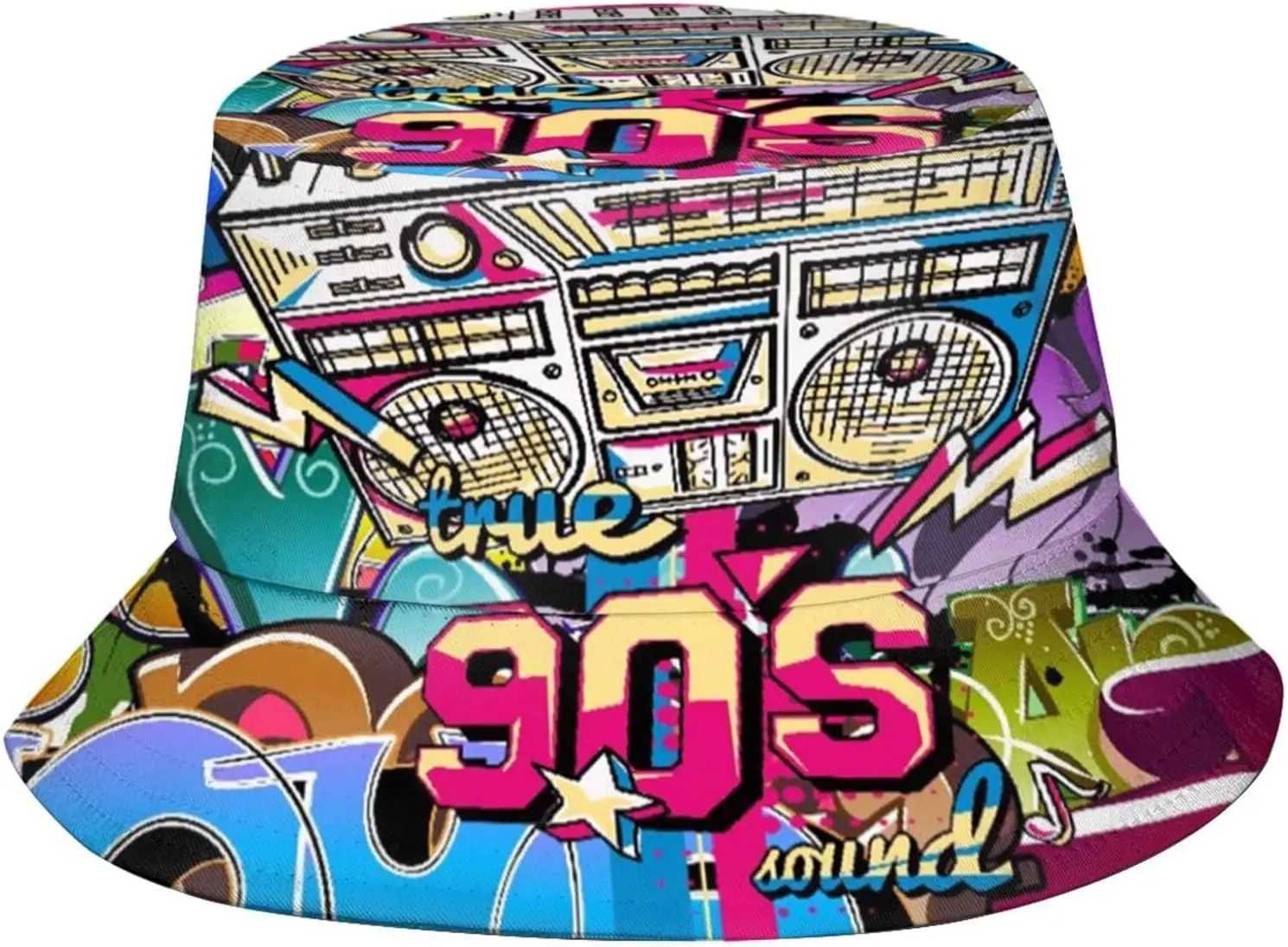 Retro Bucket Hat 80s 90s Icons Summer Unisex Geometric Print Travel Beach Fisherman Hat dsrge W250217