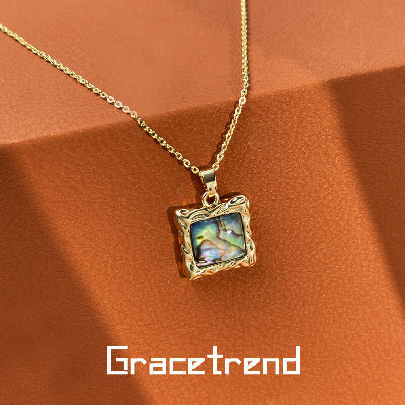 Geometric copper pendant with colorful irregular square abalone shell necklace and accessories for women