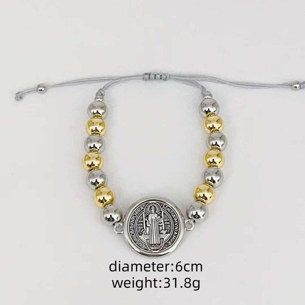 New Saint Benedict Copper Gold Sier Mixed Color Bracelet Adjustable Rope Bead Weaving Hand String Women's Jewelry