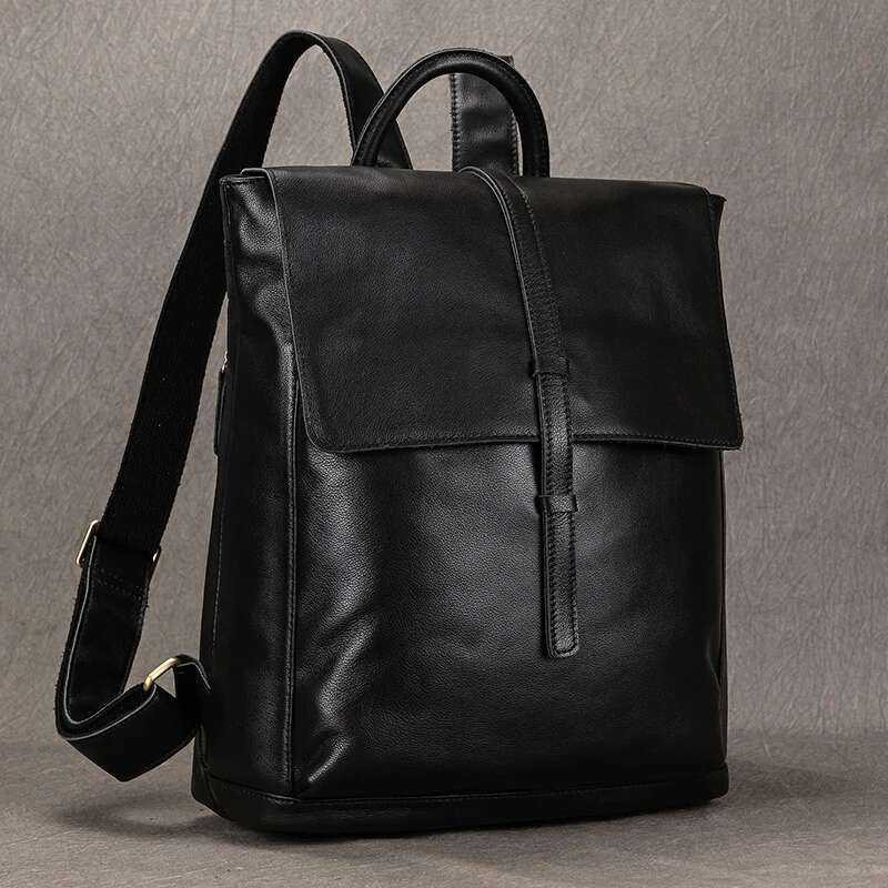 Luufan Top Grade Genuine Men Backpack Male Business Laptop Daypack Black Soft Leather Big Capacity Travel School Bag