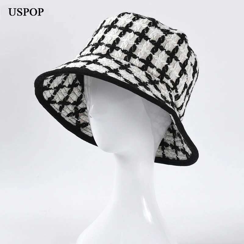 USPOP New Autumn Winter Women Bucket Hats tweed Plaid Wide Brim Bucket hats Panama Hats W250217