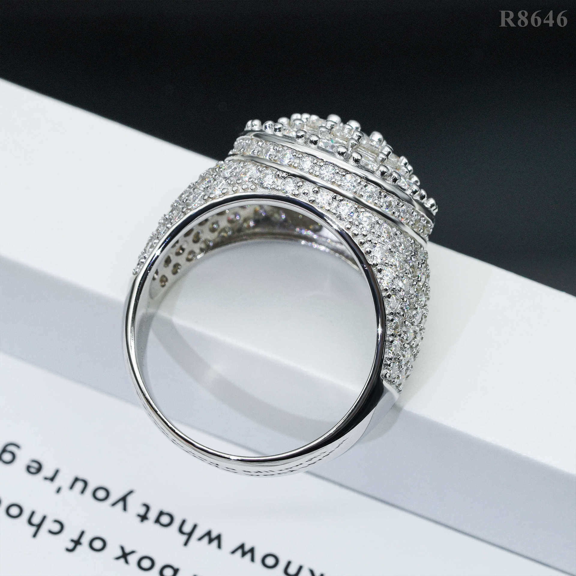 Hot selling mens hip-hop moissani ring hip-hop rap S925 silver studded diamond ring accessory