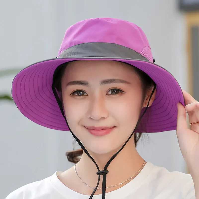 Child-Parents Fishing Hat Girls Outdoor UV Protection Bucket Hat Womens Panama Summer Wide Brim Bob Hiking Sun Hat for Woman W250217