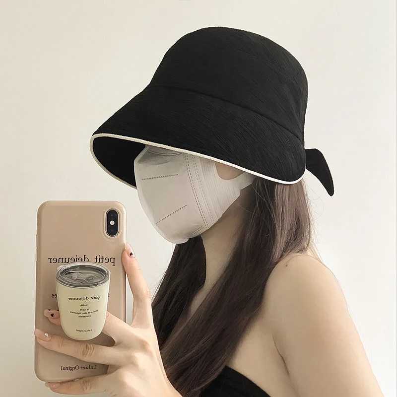 2023 Fashion Summer Hat Women with Big Bow Sun Uv Protection Fisherman Cap Bucket Hat Wide Brim Sunhat Female Korean Folding New W250217