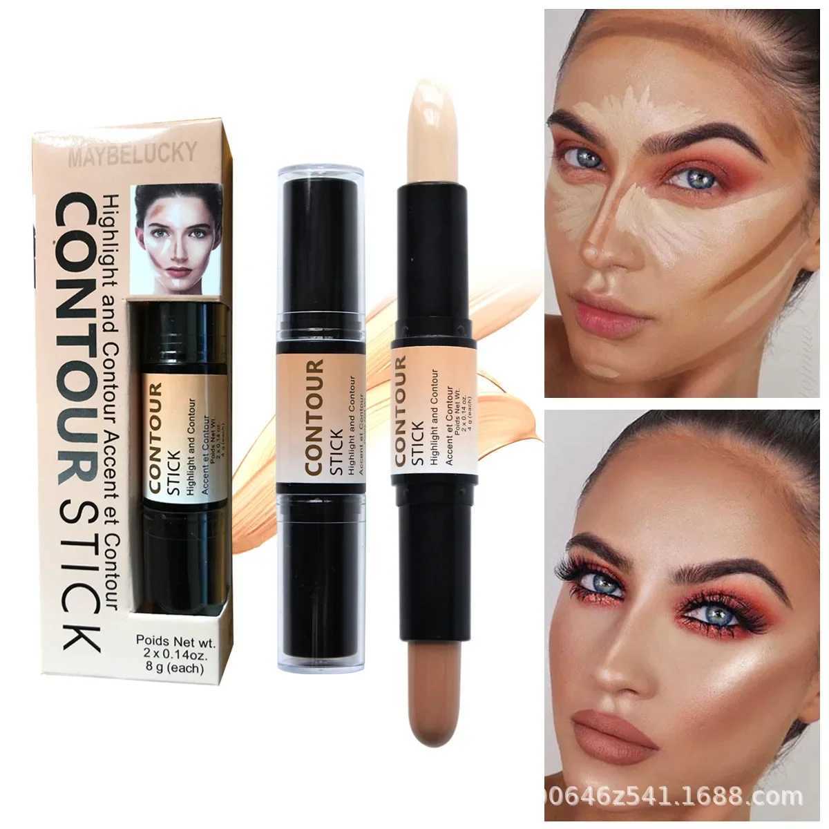 Free Shipping Nude Double-head Easy Highlight Highlighter Contour Stick Concealer Remain Face Modifcation Stereo Makeup CosmeticsW250217