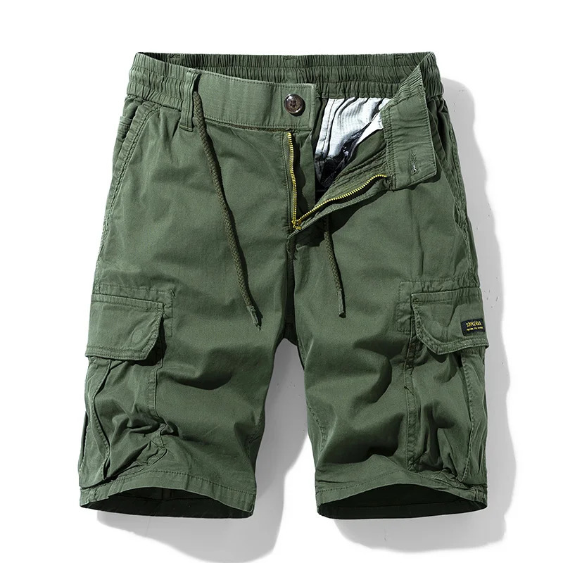 Summer Solid Color Fashion Cotton Casual Breeches Cargo Men Shorts Breathable Quick Dry Multi Pocket Hip Hop 250214