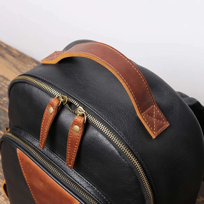 LEATHFOCUS Men's Leather Women's Casual Travel Backpack Schoolbag Top Layer Cowhide Business Office Notebook Laptop Bag