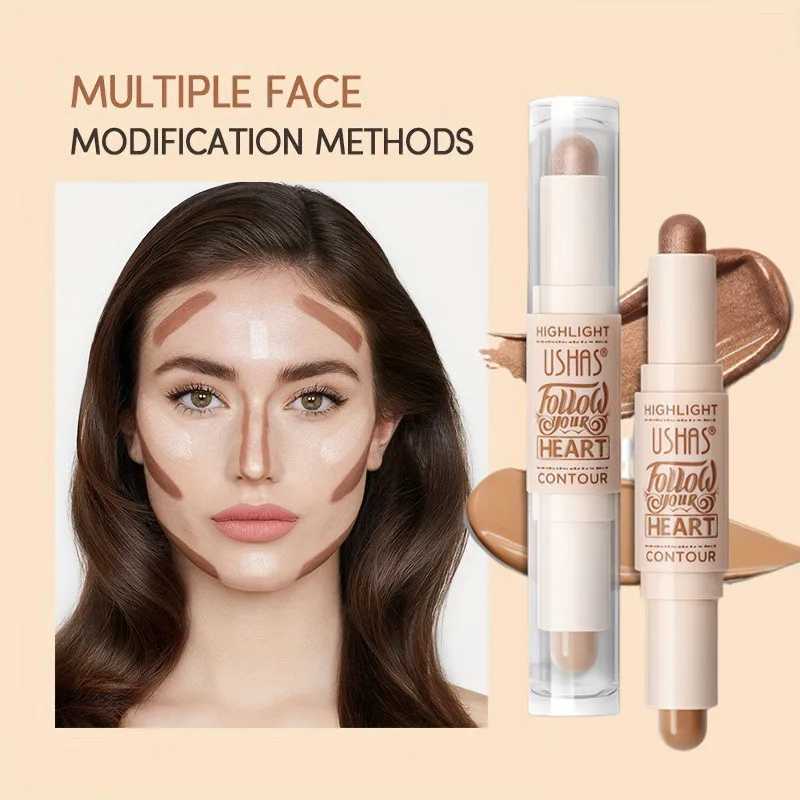 2-in-1 concealer high gloss stick natural stereo double head facial contour highlight shadow pen full cover durable waterproofW250217