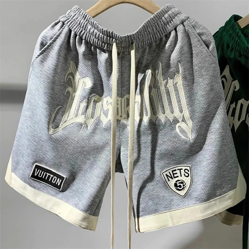 Men Trendy Letter Print Contrast Color Casual Streetwear Loose Short Pants Summer Youth Y2K Basketball Sports Beach Shorts 250214