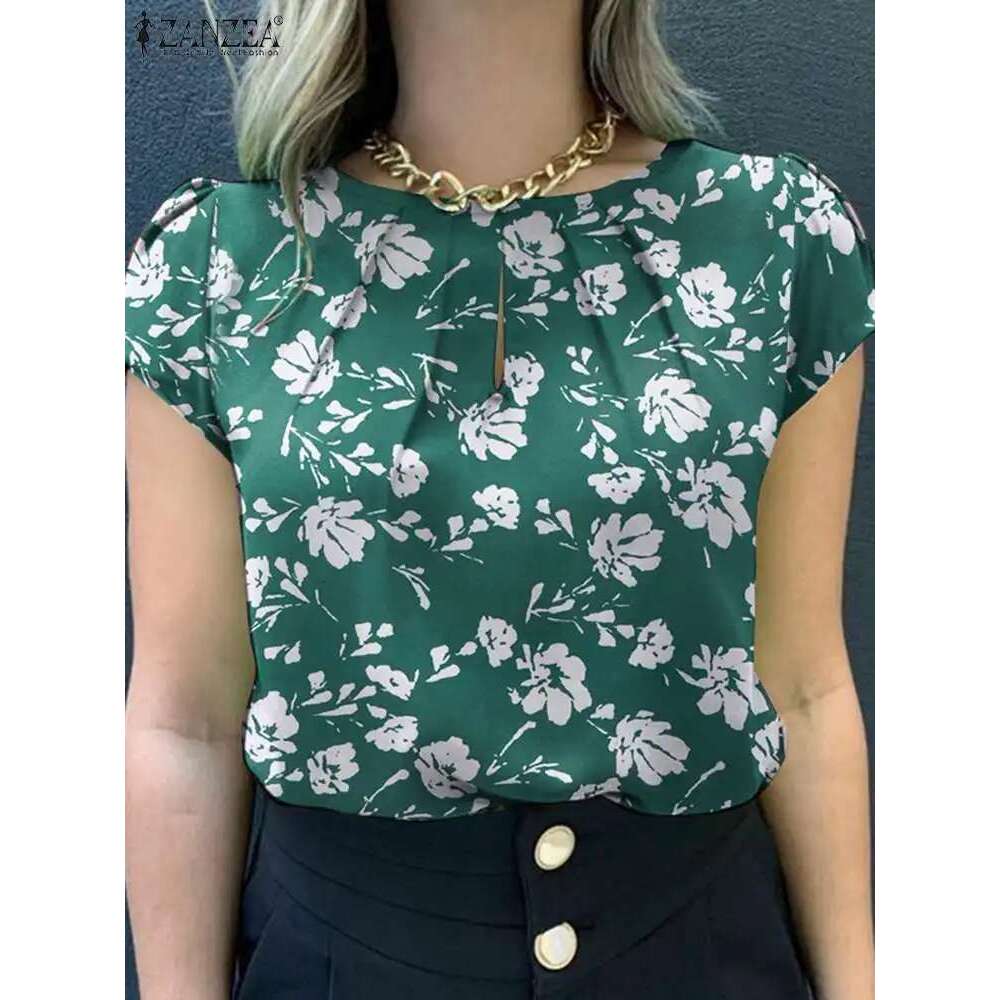 Elegant Women Short Sleeve Ral Blouse ZANZEA Summer Fashion Tunic Tops Bohemain Work Holiday Shirt Casual O Neck Blusas Femme