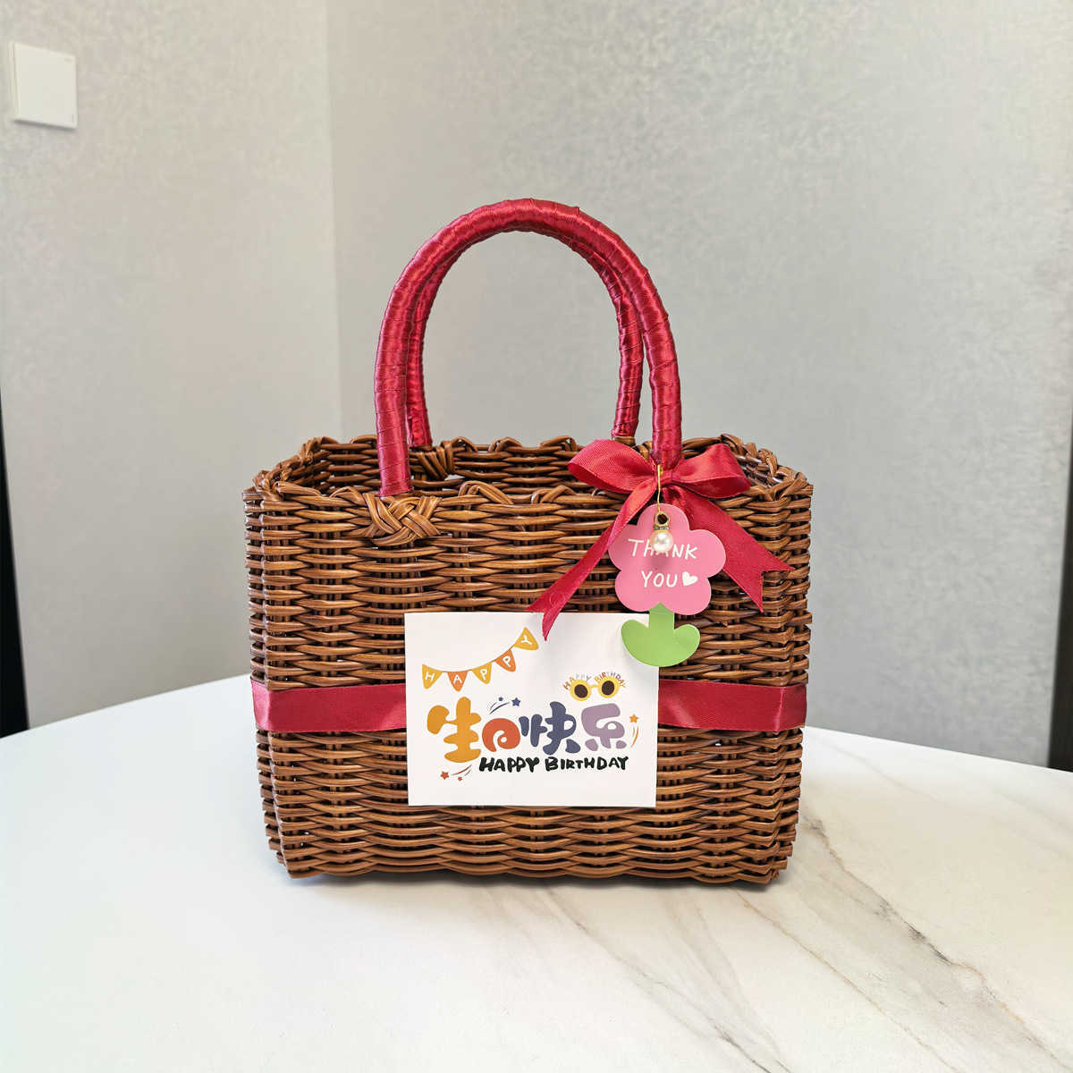 Designer bag Plastic woven vegetable basket hand-held basket souvenir packaging handbag gift basket womens imitation rattan basket shower basket Y2502