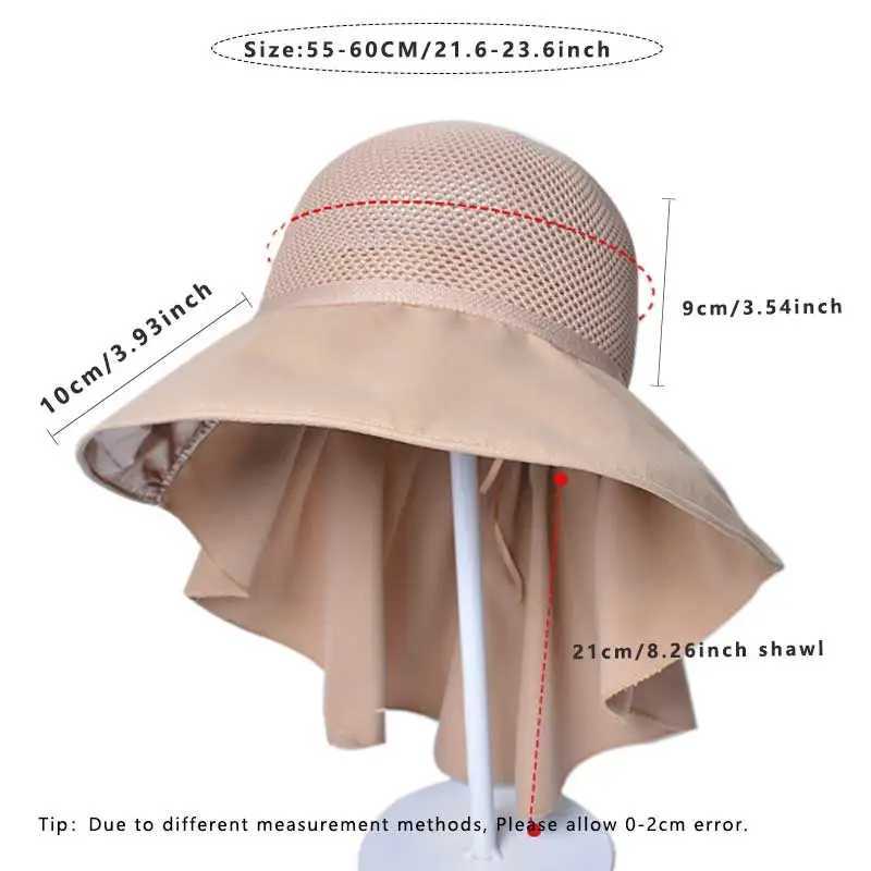 Summer womens bucket hat with shawl breathable beach sun hat large bow womens wide Brim Face Neck protective Visor hat W250217